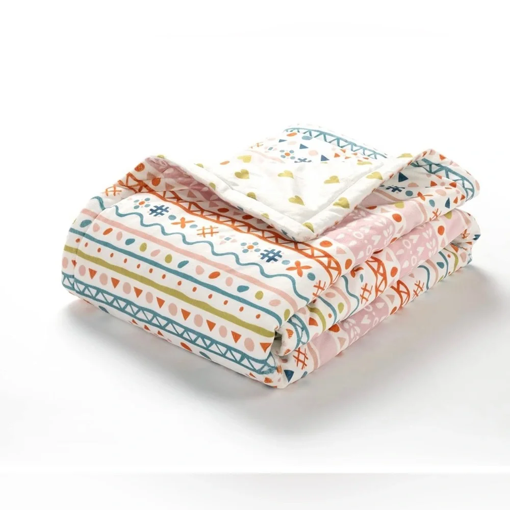 Lush Baby Boho Metallic Hearts Reversible Soft & Oversized Blanket Pink & Orange